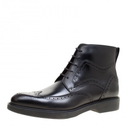 Salvatore Ferragamo Black Brogue Leather Gaiano Wing Tip Ankle Boots Size 42.5