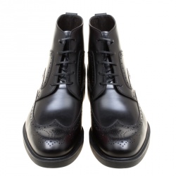 Salvatore Ferragamo Black Brogue Leather Gaiano Wing Tip Ankle Boots Size 42.5