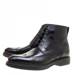 Salvatore Ferragamo Black Brogue Leather Gaiano Wing Tip Ankle Boots Size 42.5