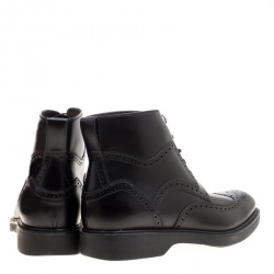 Salvatore Ferragamo Black Brogue Leather Gaiano Wing Tip Ankle Boots Size 42.5