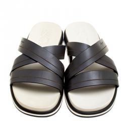 Salvatore Ferragamo Brown Leather Lao Cross Strap Sandals Size 43.5