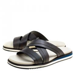 Salvatore Ferragamo Brown Leather Lao Cross Strap Sandals Size 43.5