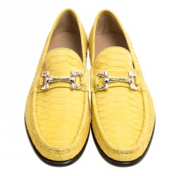 Pre Owned Salvatore Ferragamo Yellow Python Mason Loafers Size 41.5