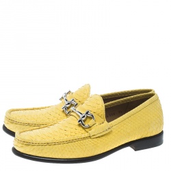 Pre Owned Salvatore Ferragamo Yellow Python Mason Loafers Size 41.5