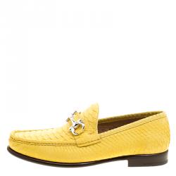 Pre Owned Salvatore Ferragamo Yellow Python Mason Loafers Size 44