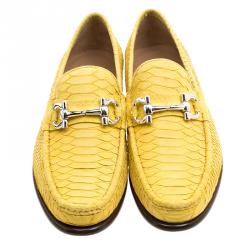 Pre Owned Salvatore Ferragamo Yellow Python Mason Loafers Size 44