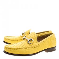 Pre Owned Salvatore Ferragamo Yellow Python Mason Loafers Size 44