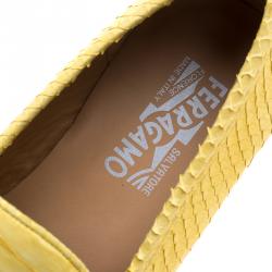 Pre Owned Salvatore Ferragamo Yellow Python Mason Loafers Size 44