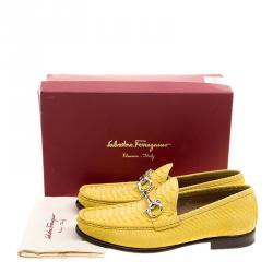 Pre Owned Salvatore Ferragamo Yellow Python Mason Loafers Size 44