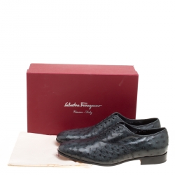 Pre Owned حذاء أكسفورد سالفاتوري فيراغامو غريس جلد نعام رمادية داكنة مقاس 45