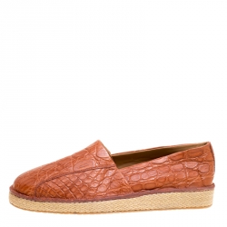 Pre Owned حذاء إسبادريل سالافتوري فيراغامو لامبدوسا جلد تمساح بني فاتح مقاس 43.5