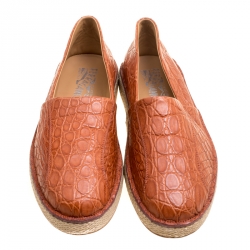 Pre Owned حذاء إسبادريل سالافتوري فيراغامو لامبدوسا جلد تمساح بني فاتح مقاس 43.5