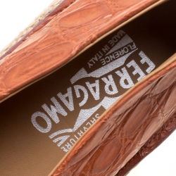 Pre Owned حذاء إسبادريل سالافتوري فيراغامو لامبدوسا جلد تمساح بني فاتح مقاس 43.5