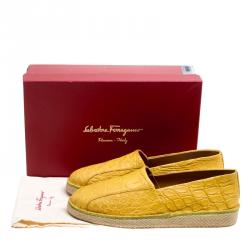 Pre Owned Salvatore Ferragamo Yellow Crocodile Leather Lampedusa Espadrilles Size 42