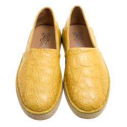 Pre Owned Salvatore Ferragamo Yellow Crocodile Leather Lampedusa Espadrilles Size 42