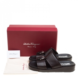 Pre Owned Salvatore Ferragamo Brown Leather Lutfi Slides Size 44