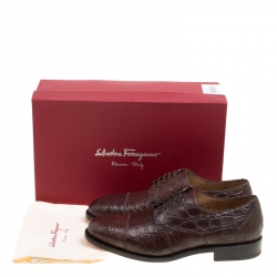 Pre Owned حذاء دربي سالفاتوري فيراغامو نوردلاند جلد تمساح موكا مقاس 42