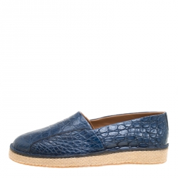 Salvatore Ferragamo Blue Crocodile Leather Lampedusa Espadrilles Size 43.5