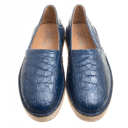 Salvatore Ferragamo Blue Crocodile Leather Lampedusa Espadrilles Size 43.5
