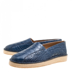 Salvatore Ferragamo Blue Crocodile Leather Lampedusa Espadrilles Size 43.5