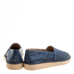 Salvatore Ferragamo Blue Crocodile Leather Lampedusa Espadrilles Size 43.5