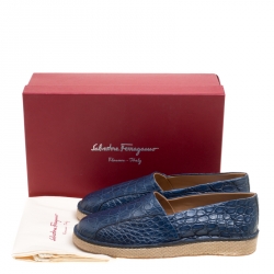 Salvatore Ferragamo Blue Crocodile Leather Lampedusa Espadrilles Size 43.5