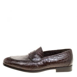 Pre Owned Salvatore Ferragamo Mocca Crocodile Leather Pablo Penny Loafers Size 42.5