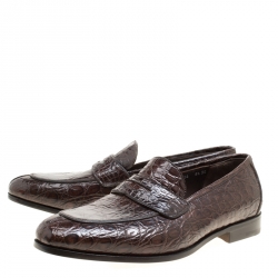 Pre Owned Salvatore Ferragamo Mocca Crocodile Leather Pablo Penny Loafers Size 42.5
