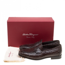 Pre Owned Salvatore Ferragamo Mocca Crocodile Leather Pablo Penny Loafers Size 42.5