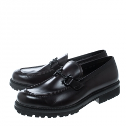 Pre Owned Salvatore Ferragamo Brown Leather Gatwick Platform Loafers Size 44.5