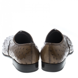 مملوكة مسبقًا Salvatore Ferragamo Light Brown Ostrich Leather Gris Oxfords Size 43.5