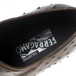 مملوكة مسبقًا Salvatore Ferragamo Light Brown Ostrich Leather Gris Oxfords Size 43.5