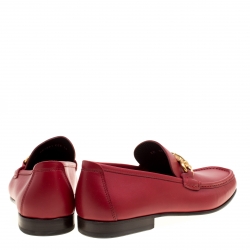 Pre Owned Salvatore Ferragamo Red Leather Giordano Moccassins Size 44