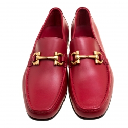 Pre Owned Salvatore Ferragamo Red Leather Giordano Moccassins Size 44