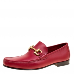 Pre Owned Salvatore Ferragamo Red Leather Giordano Moccassins Size 44