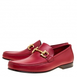 Pre Owned Salvatore Ferragamo Red Leather Giordano Moccassins Size 44