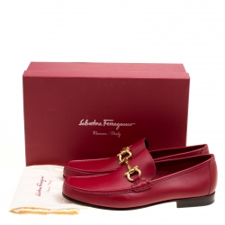Pre Owned Salvatore Ferragamo Red Leather Giordano Moccassins Size 44