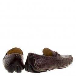 مملوكة مسبقًا Salvatore Ferragamo Brown Crocodile Leather Parigi Bit Loafers Size 45