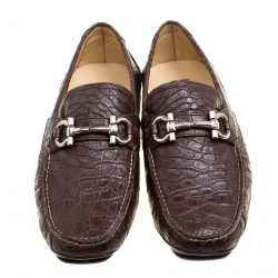 مملوكة مسبقًا Salvatore Ferragamo Brown Crocodile Leather Parigi Bit Loafers Size 45