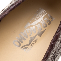 مملوكة مسبقًا Salvatore Ferragamo Brown Crocodile Leather Parigi Bit Loafers Size 45