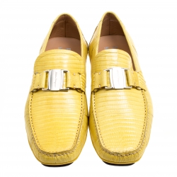 Pre Owned Salvatore Ferragamo Yellow Lizard Sardegna Loafers Size 43.5