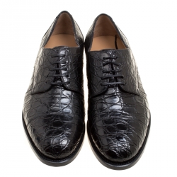 Pre Owned Salvatore Ferragamo Black Crocodile Leather Nordland Derby Size 42.5