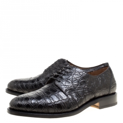 Pre Owned Salvatore Ferragamo Black Crocodile Leather Nordland Derby Size 42.5