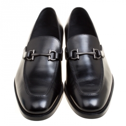 Pre Owned Salvatore Ferragamo Black Leather Panfilo Loafers Size 44