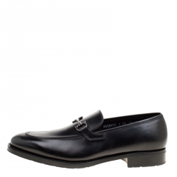 Pre Owned Salvatore Ferragamo Black Leather Panfilo Loafers Size 44