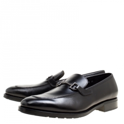 Pre Owned Salvatore Ferragamo Black Leather Panfilo Loafers Size 44