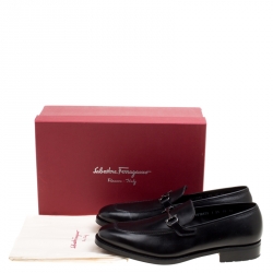 Pre Owned Salvatore Ferragamo Black Leather Panfilo Loafers Size 44
