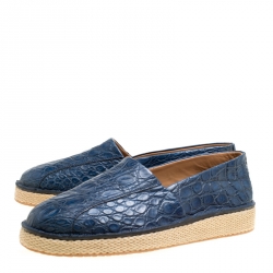 مملوكة مسبقًا Salvatore Ferragamo Blue Crocodile Leather Lampedusa Espadrilles Size 41.5
