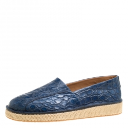 مملوكة مسبقًا Salvatore Ferragamo Blue Crocodile Leather Lampedusa Espadrilles Size 41.5