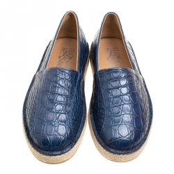 مملوكة مسبقًا حذاء إسبادريلز سالفاتوري فيراغامو لامبدوسا جلد تمساح أزرق مقاس 42